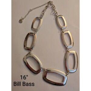 Bill Bass Silver Tone Chunky Rectangular Open Link Collar Necklace 16 Inch
